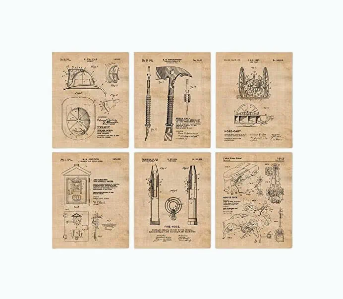 Product Image of the Vintage Fireman Patent Prints, Set of 6