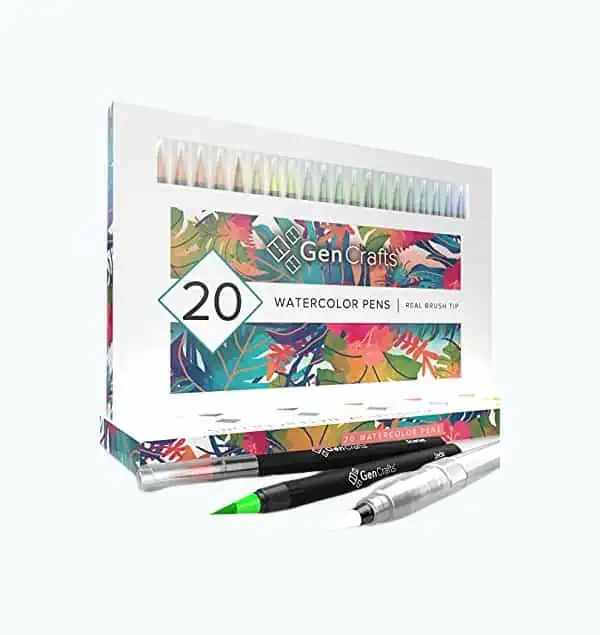 Product Image of the Watercolor Brush Pens by GenCrafts - Set of 20 Premium Colors
