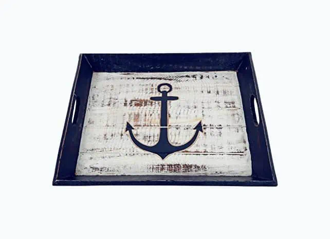 Product Image of the Weathered Wood Tray w/ Carved Anchor Motif