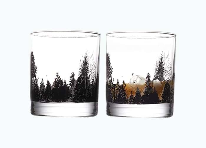 Product Image of the Whiskey Glass Set of 2 Forest Landscape Handmade