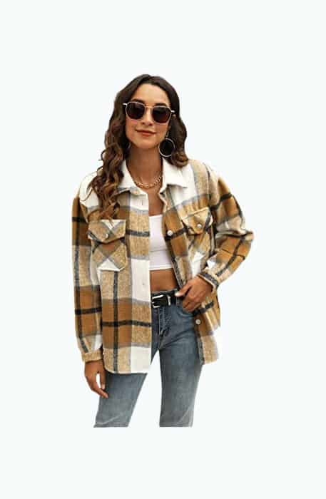 Product Image of the Women’s Casual Plaid Wool Shirt Jacket 