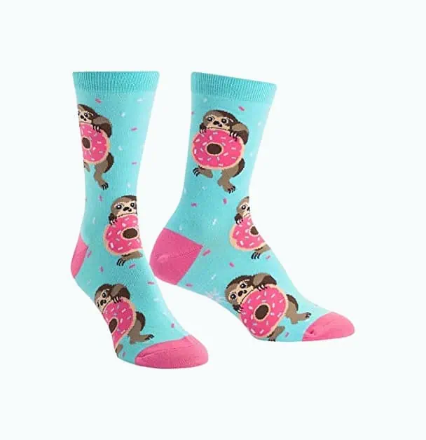 Product Image of the Women's Snackin' Sloth Donut Crew Socks