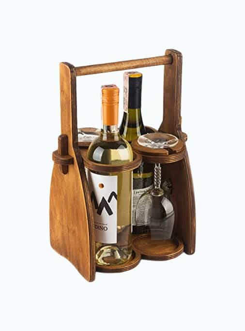 Product Image of the Wooden Wine & Beer Bottles & Glasses Caddy